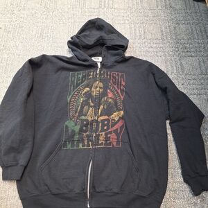 Vintahe Bob Marley Graphic Black Hooded Jacket